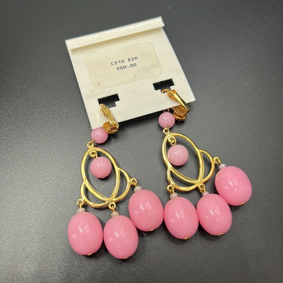 Joel Powell gold-pink Clip Earrings vtg - Picture 2 of 5